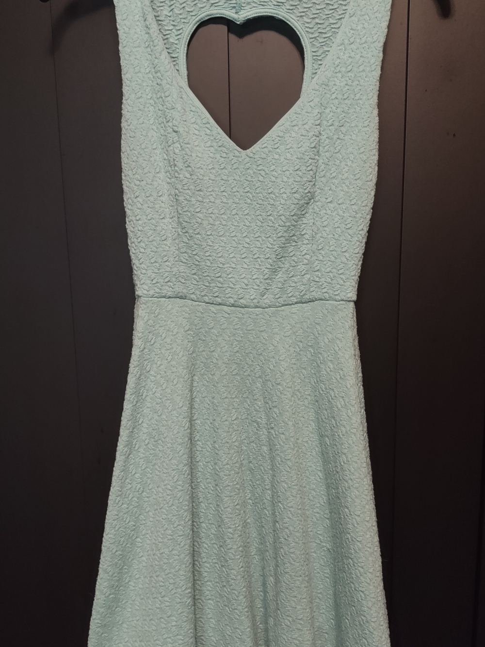 Sleeveless Mint Seafoam Textured Fit-and-Flare Dress with Heart Cutout
